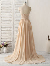 Simple Champagne Long Prom Dresses V Neck Chiffon Bridesmaid Dress